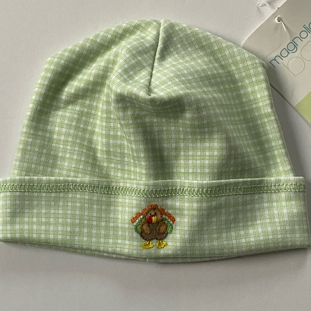 Thanksgiving Beanie Size Newborn Turkey Pima Cotton Green Check Baby Infant Hat